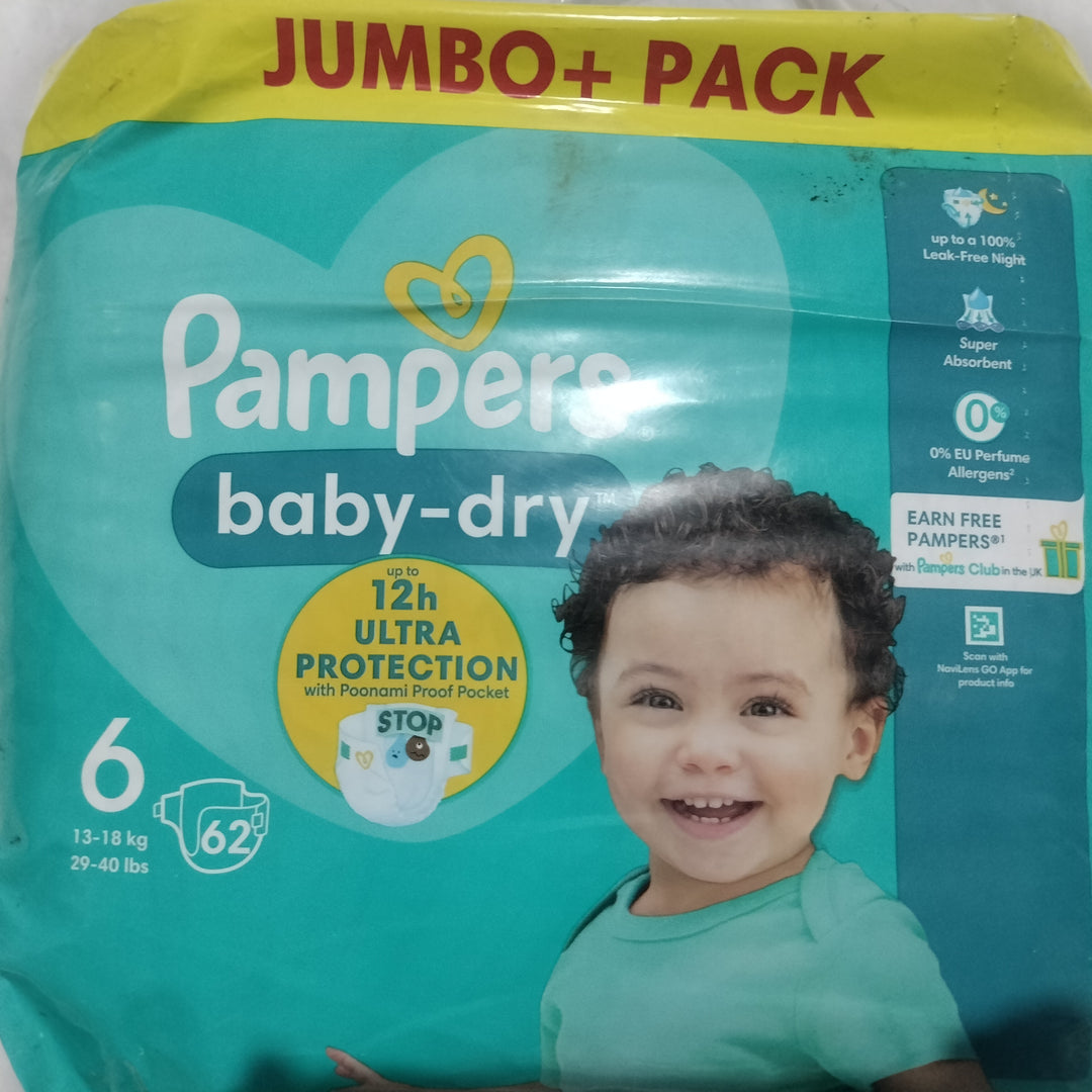Pampers baby dry diaper size 6, 62pcs