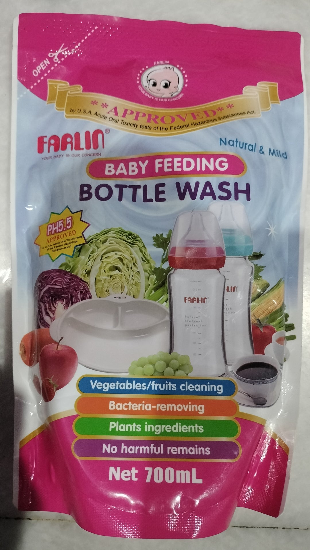 Farlin Baby Feeding Bottle Wash Pouch 700ml - Safe & Gentle Cleanser for Baby Bottles & Accessories