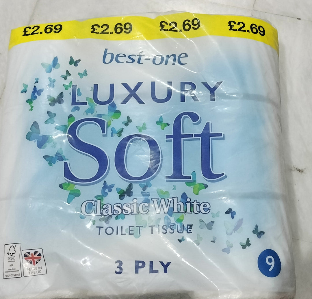 Best one luxury soft classic white toilet tissue 3ply 9 rolls