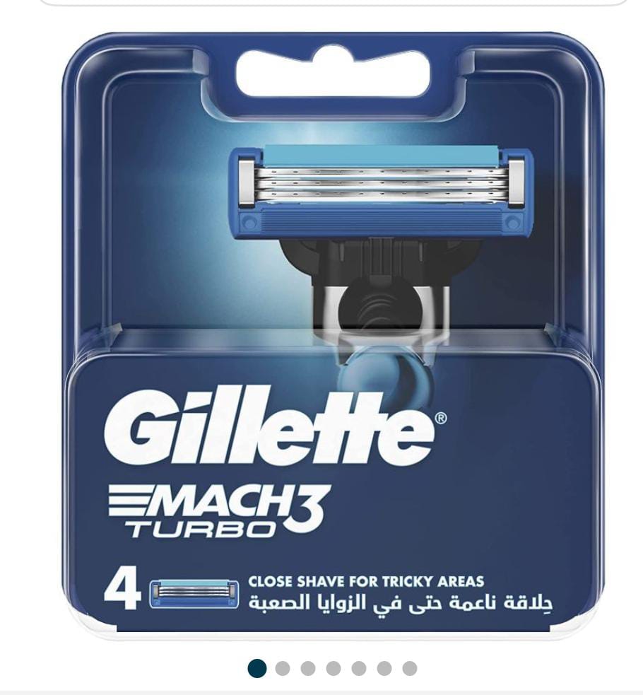 Gillette Mach3 Turbo System Shaving Razor Cartridges - 4 Blades Pack for Smooth & Comfortable Shave