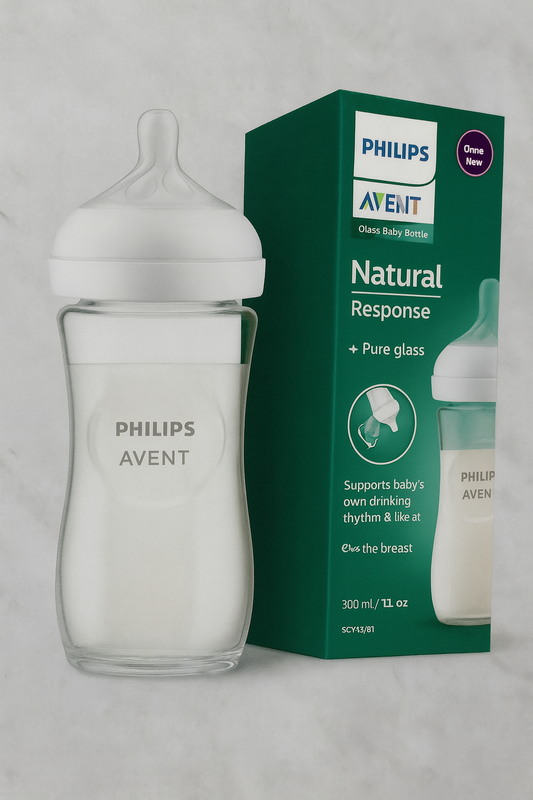 Philips Avent Natural Response Glass Baby Bottle - 240ml Baby Milk Bottle, BPA Free for Newbown Babies 1 Month+ (Model SCY933/01)