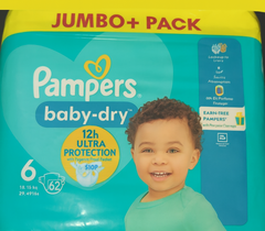Pampers baby dry diaper size 6, 62pcs