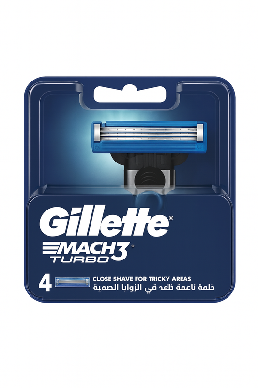 Gillette Mach3 Turbo System Shaving Razor Cartridges - 4 Blades Pack for Smooth & Comfortable Shave