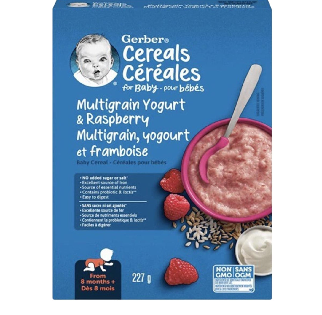 Gerber cereal multigrain yogurt & raspberry 227g