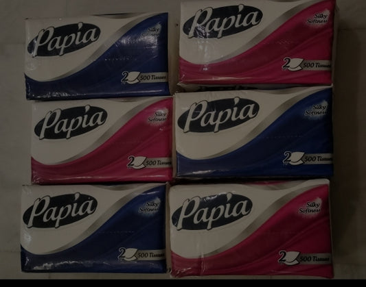 Papia tissue paper non perfume 2ply 500 (pack of 6)