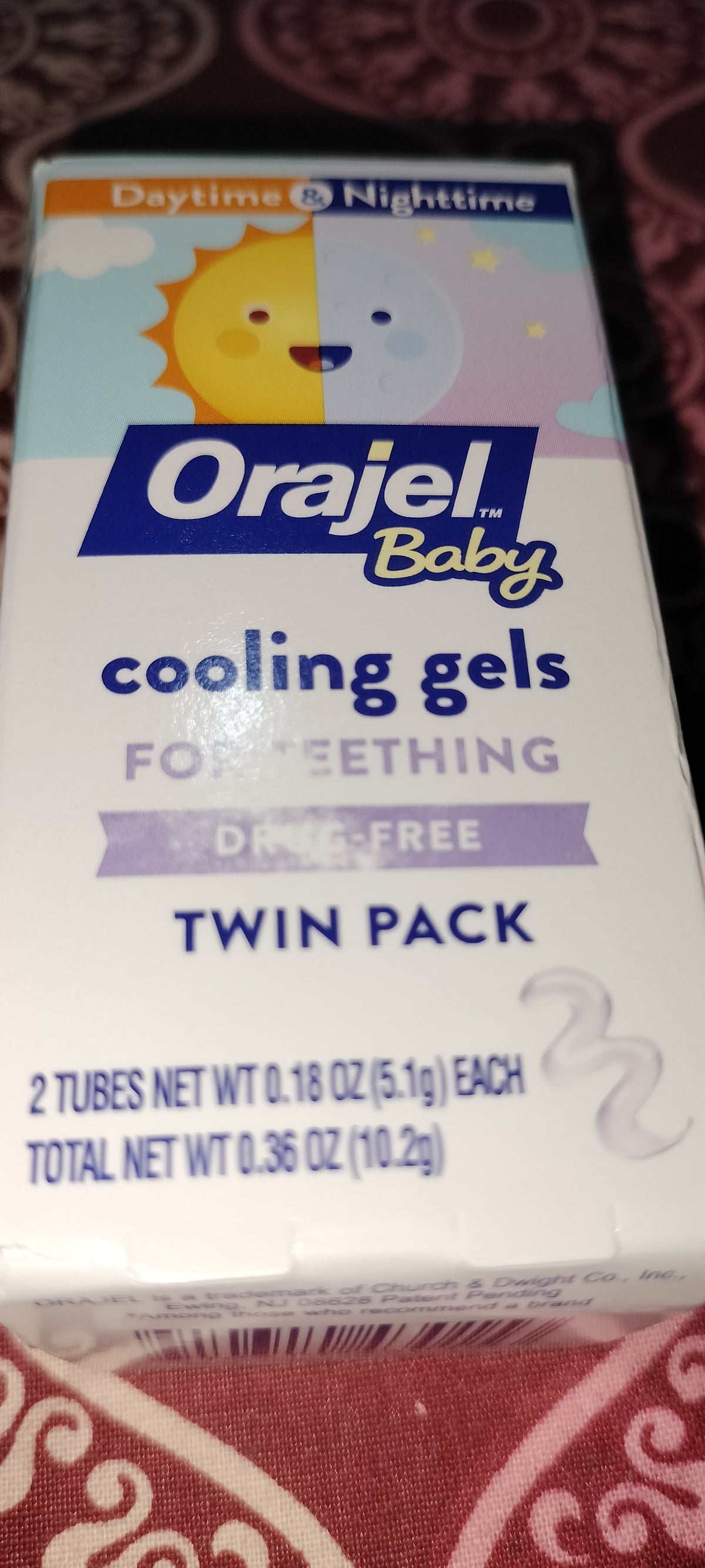 Orajel Baby Daytime & Nighttime Cooling Gels for Teething, 0.18 Oz, 2-Pack
Drug-Free, Soothes Teething Infants, Safe for Babies Age 0+, #1 Pediatrician Recommended Brand for Teething