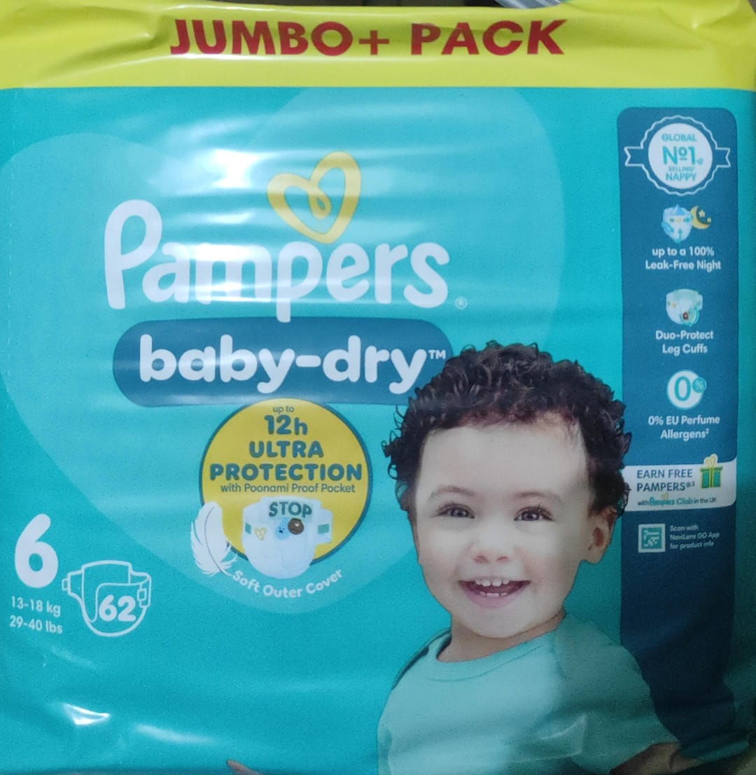 Pampers baby dry diaper size 6, 62pcs