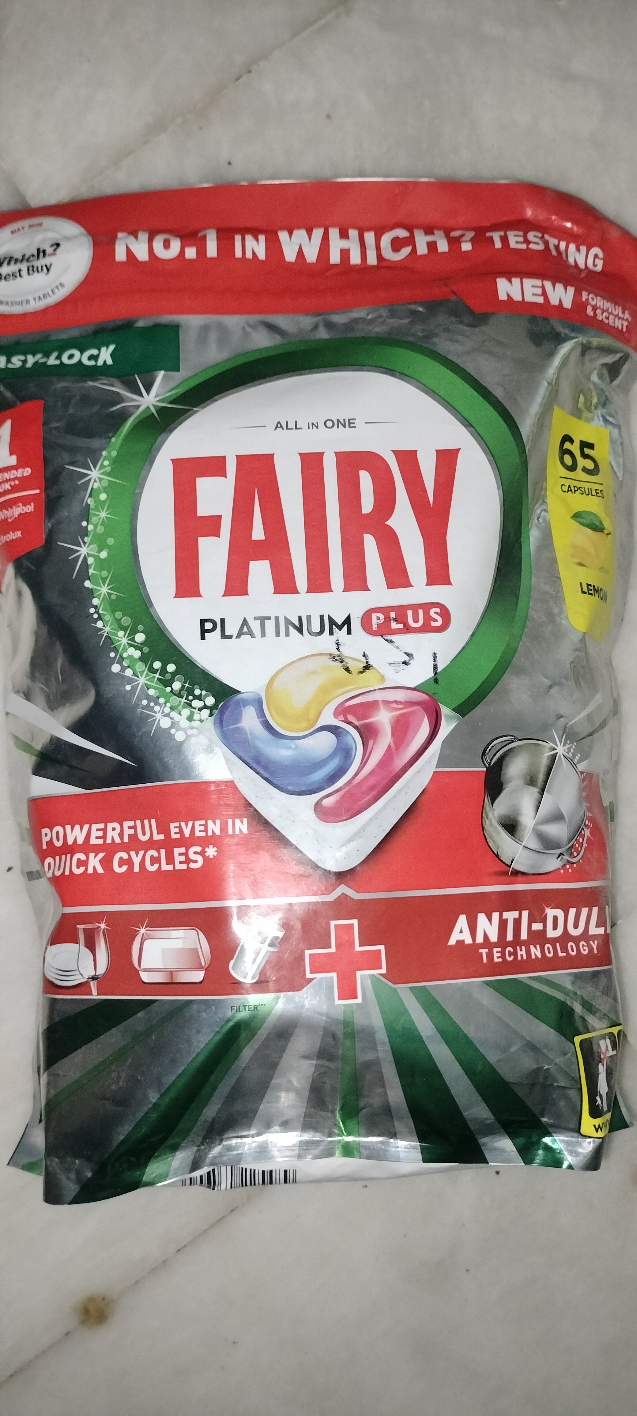Fairy platinum plus all in one,  65 dishwasher capsules lemon