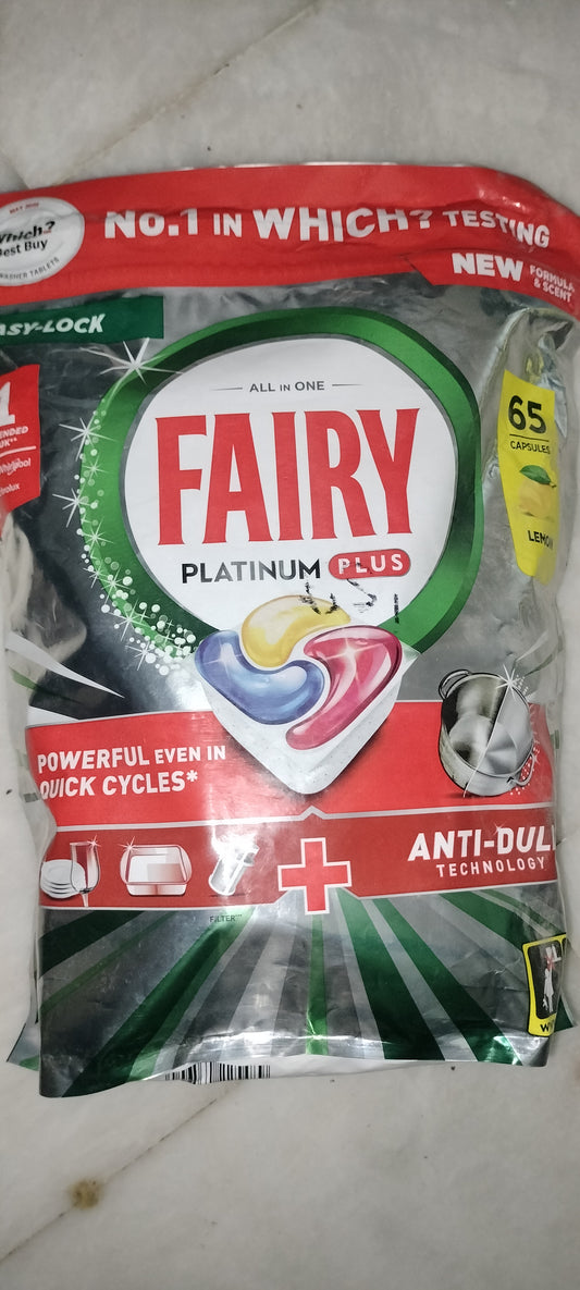 Fairy platinum plus all in one,  65 dishwasher capsules lemon
