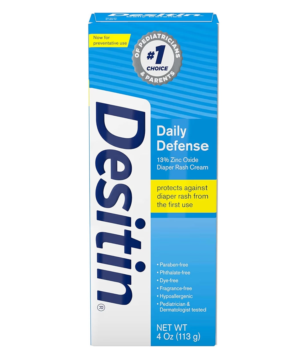 Desitin Daily Defense Baby Diaper Rash Cream with Zinc Oxide to Treat, Relieve & Prevent diaper rash, Hypoallergenic, Dye-, Phthalate- & Paraben-Free, 4 oz 113g