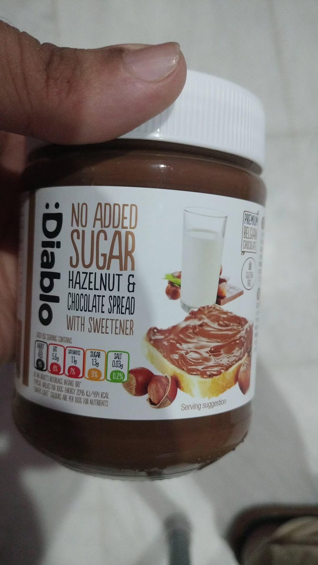 Diablo No Added Sugar Hazelnut Chocolate Spread – Sweetened with Maltitol – Belgian Chocolate Spread for Toast, Waffles, Breakfast, Baking, Healthy Snacking & Balanced Lifestyle - 350g