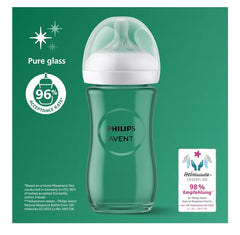 Philips Avent Natural Response Glass Baby Bottles 8oz/240 ml with Medium Flow Teats (Flow 3), 2 Pack, SCY933/02