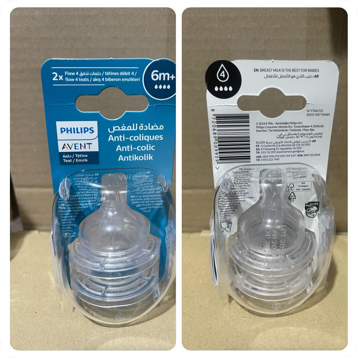 Philips avent anti-colic 2 x flow 4 teats, 6m+