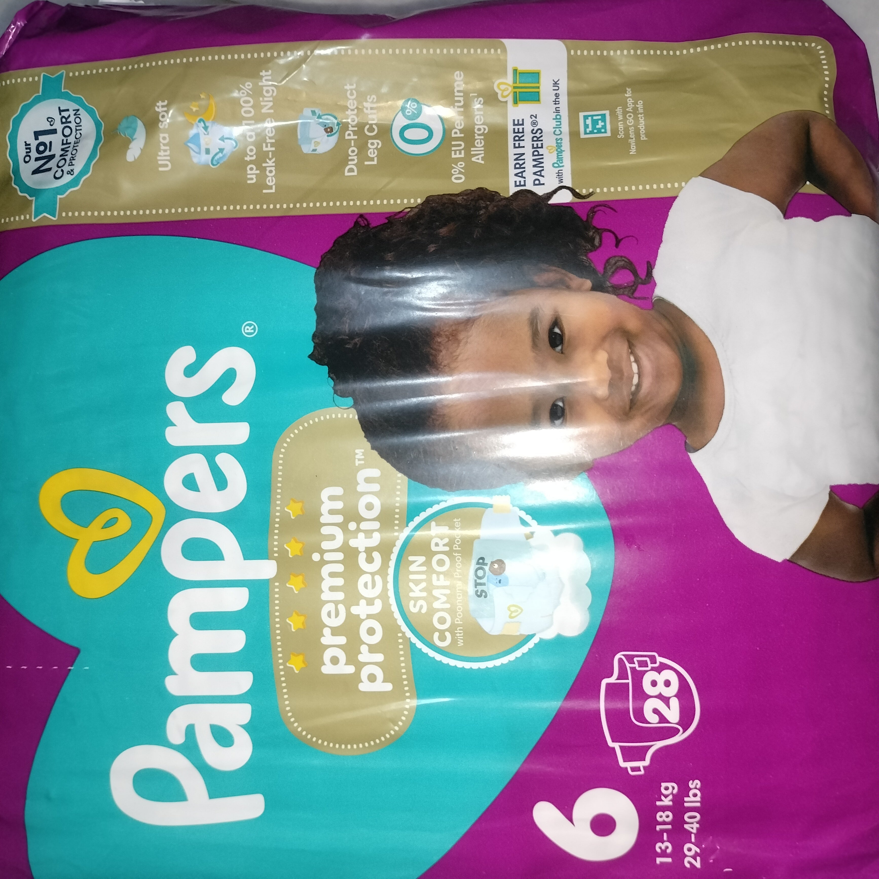 Pampers premium protection diaper size 6, 28pcs