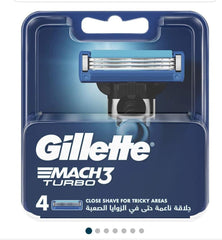 Gillette Mach3 Turbo System Shaving Razor Cartridges - 4 Blades Pack for Smooth & Comfortable Shave