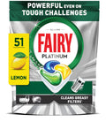 Fairy Platinum Dishwasher Tablets, Lemon, 51 Capsules, Powerful Even On Tough Cleaning Challenges, Clean Dishes, Shiny Machine, Cleans Greasy Filter