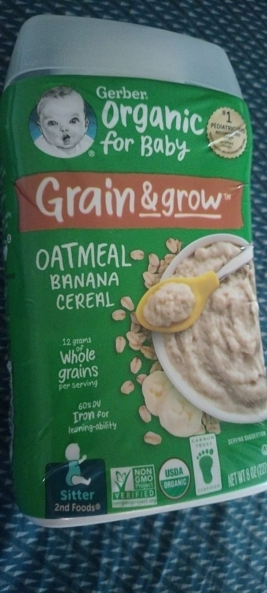 Gerber organic cereal grain & grow oatmeal banana 227g 2nd foods