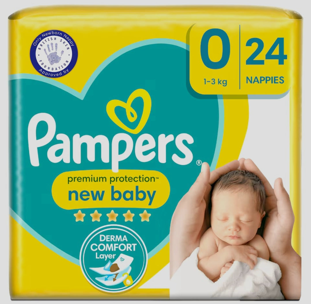 Pampers premium protection new baby size 0, 24 nappies