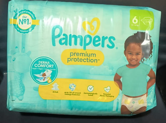 Pampers premium protection diaper size 6, 19pcs