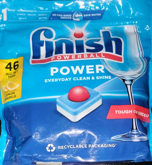 Finish powerball power everyday clean & shine dishwasher all on 1 tabs 46 lemon sparkle