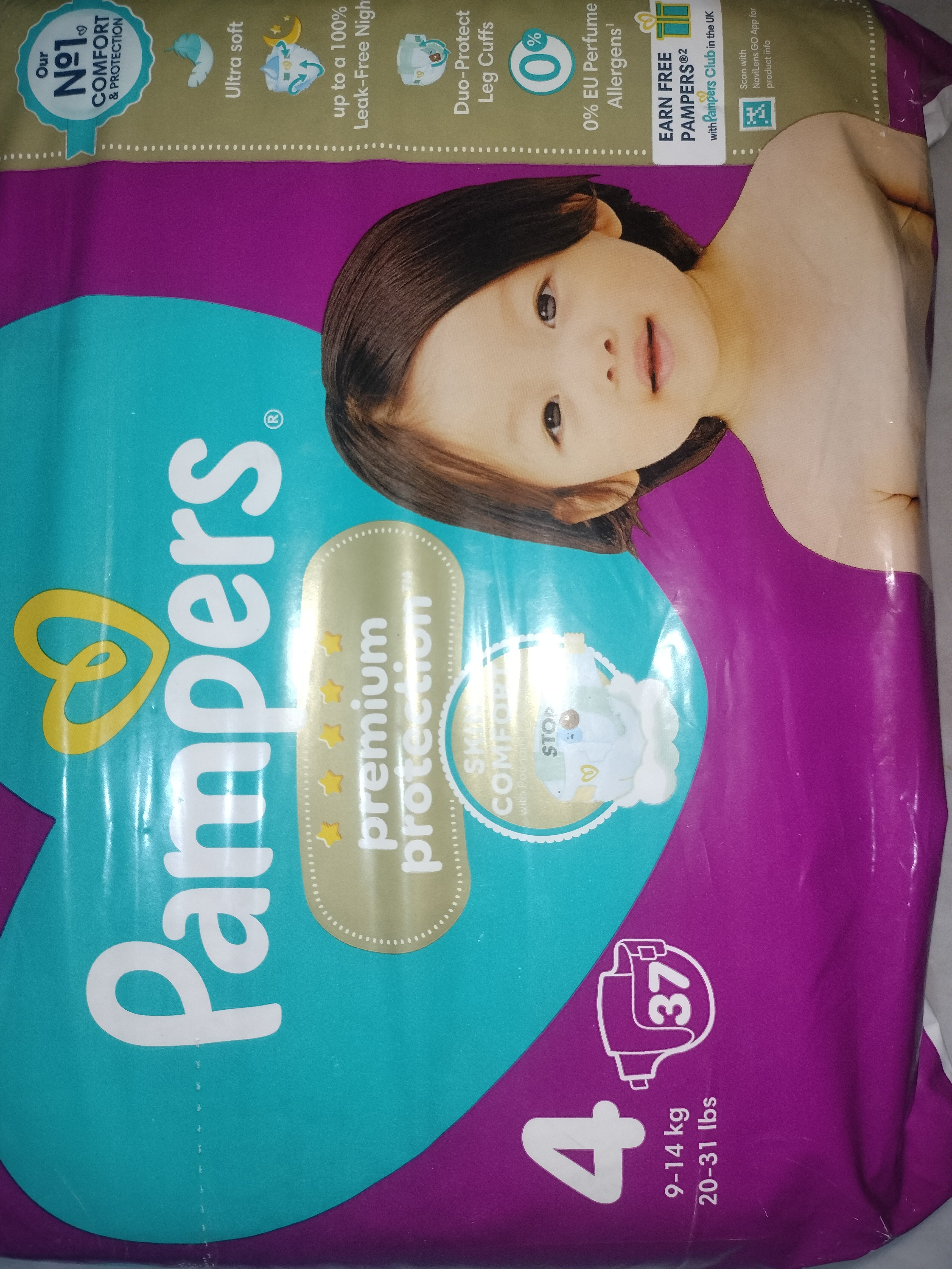 Pampers premium protection diaper size 4, 37pcs
