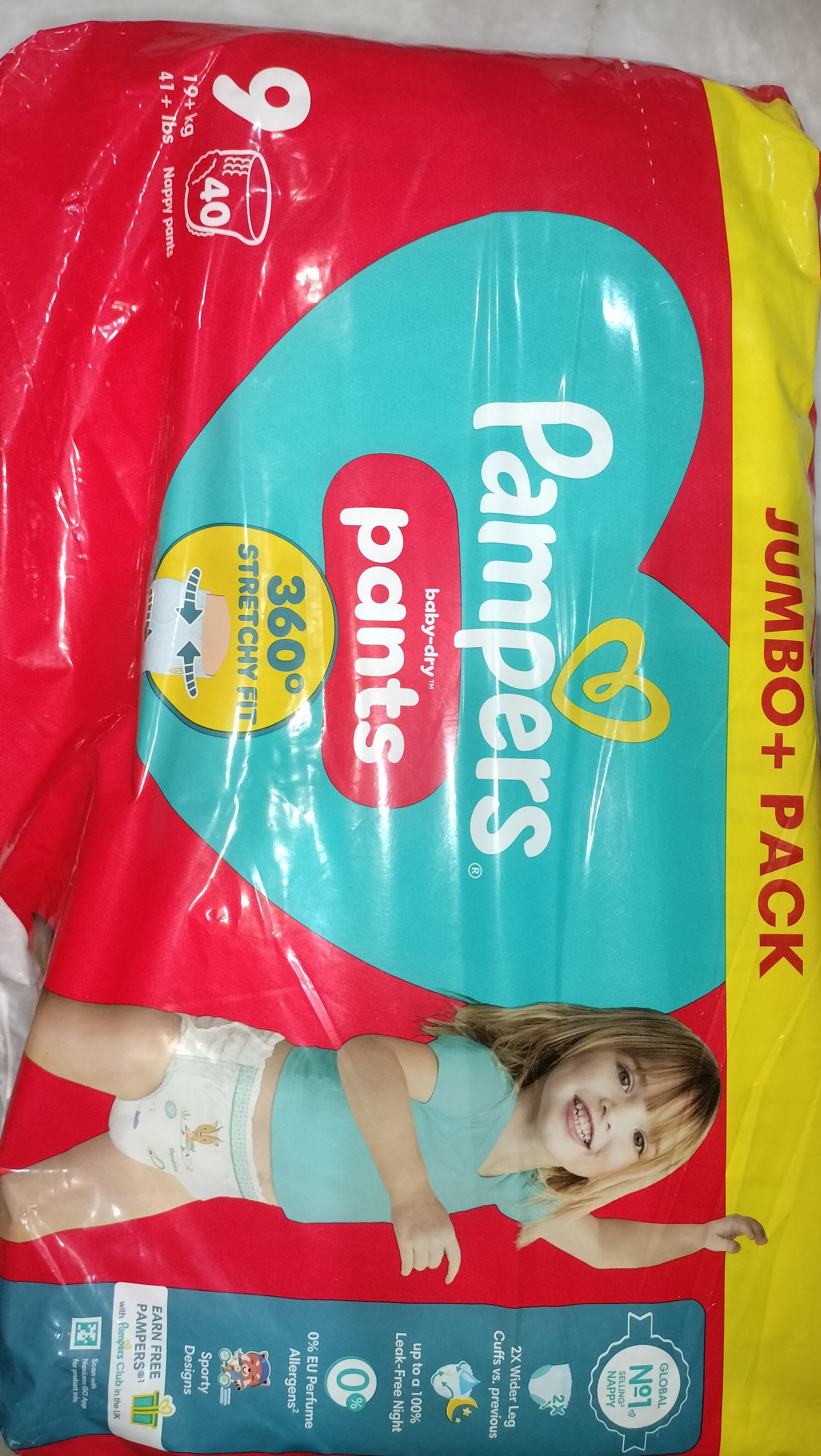 Pampers baby dry pants size 9, 40pcs 19kg+